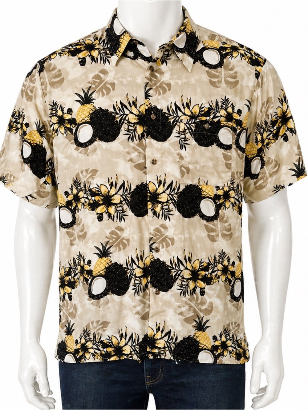 Puritan Men’s Hawaiian Shirt Size Large Tropical Coconut Pineapple Print